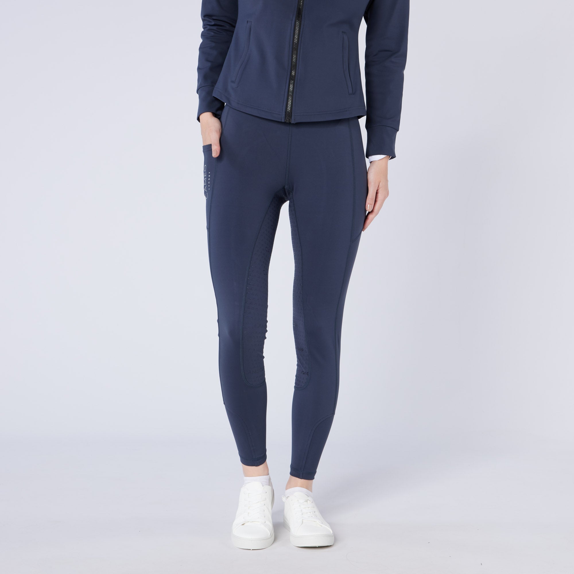 Cameo Navy Thermo Riding Tights | Ecodry, Silicone Seat, Water Repellent | Equiflair