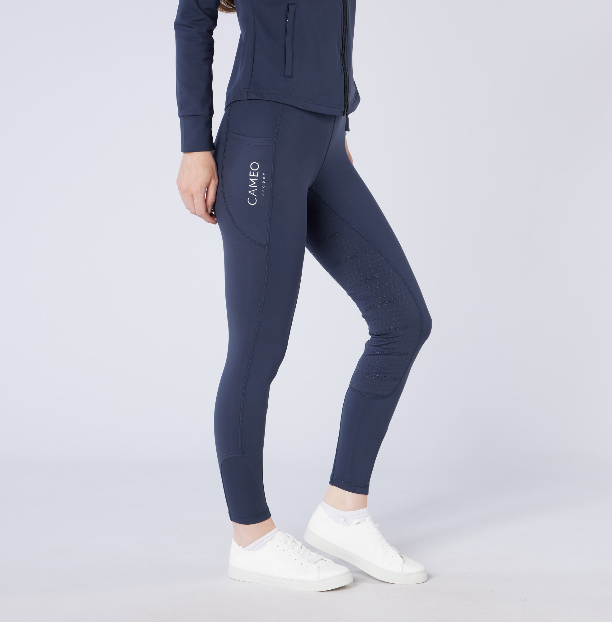 CAMEO THERMODRY Riding Tights - Navy Equestrian Winter Tights with Silicone Seat & Ecodry. Riding Apparel for Women.