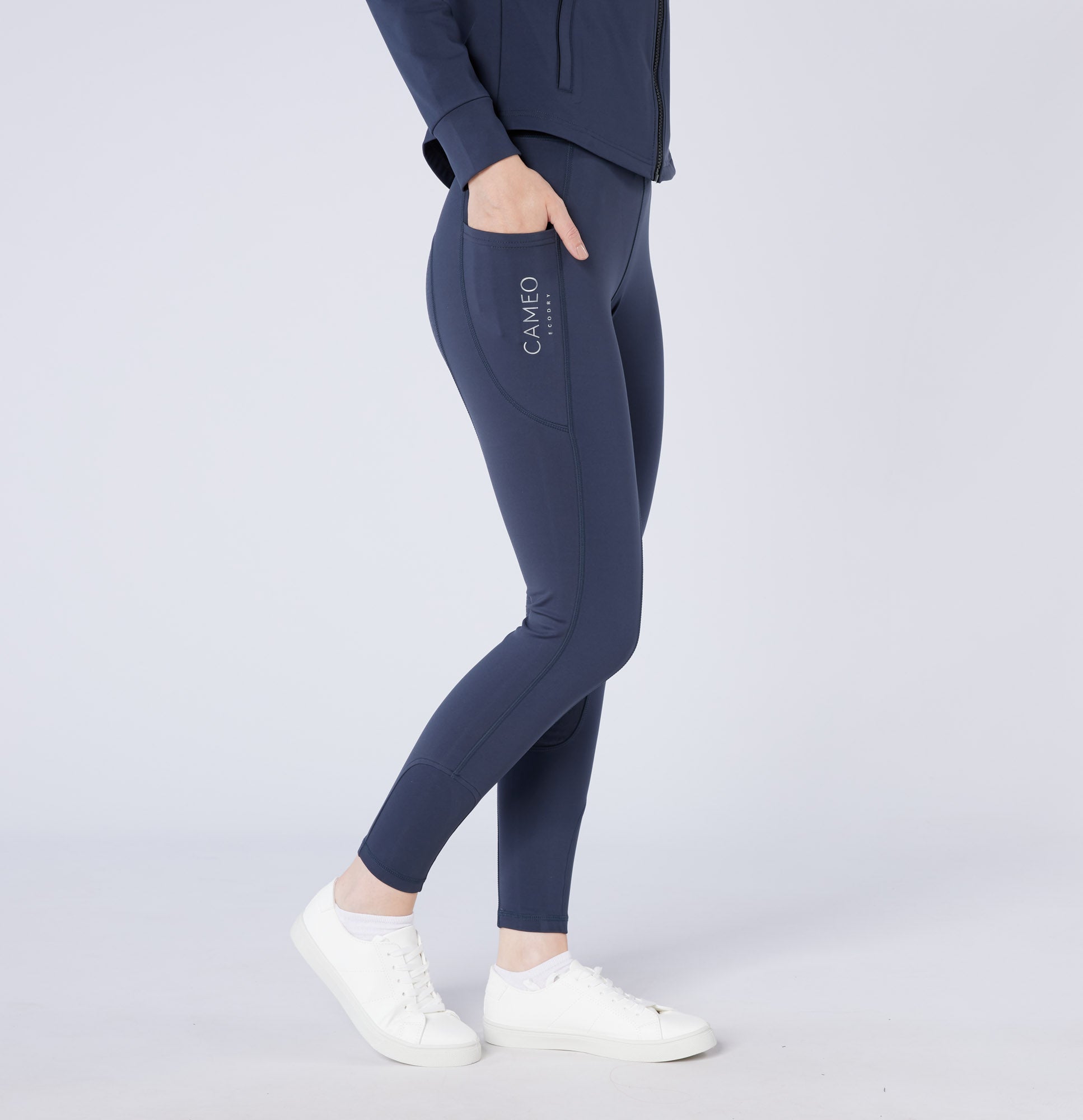 CAMEO Ecodry Thermo Riding Tights Navy - Water Repellent Equestrian Leggings for Winter Riding with Silicone Seat