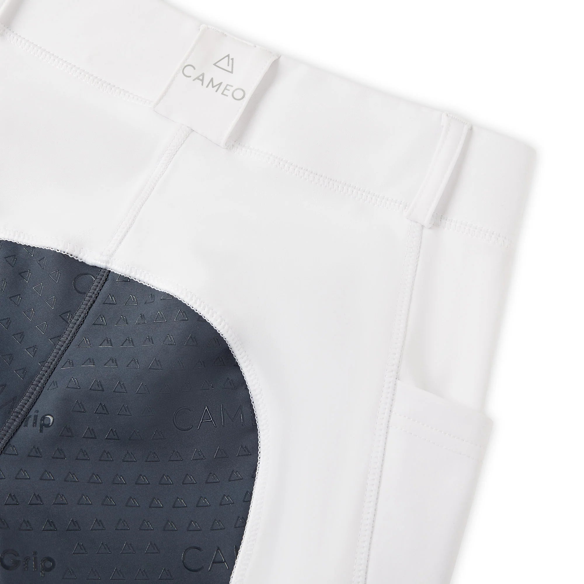 CAMEO ECODRY Riding Tights - White with Navy Silicone Seat Equestrian Apparel