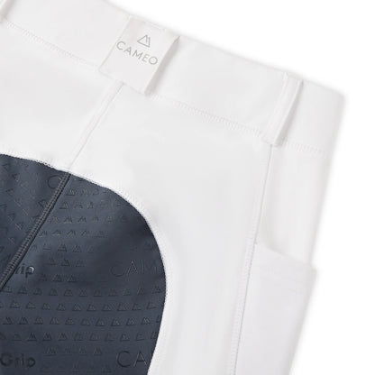 CAMEO ECODRY Riding Tights - White with Navy Silicone Seat Equestrian Apparel