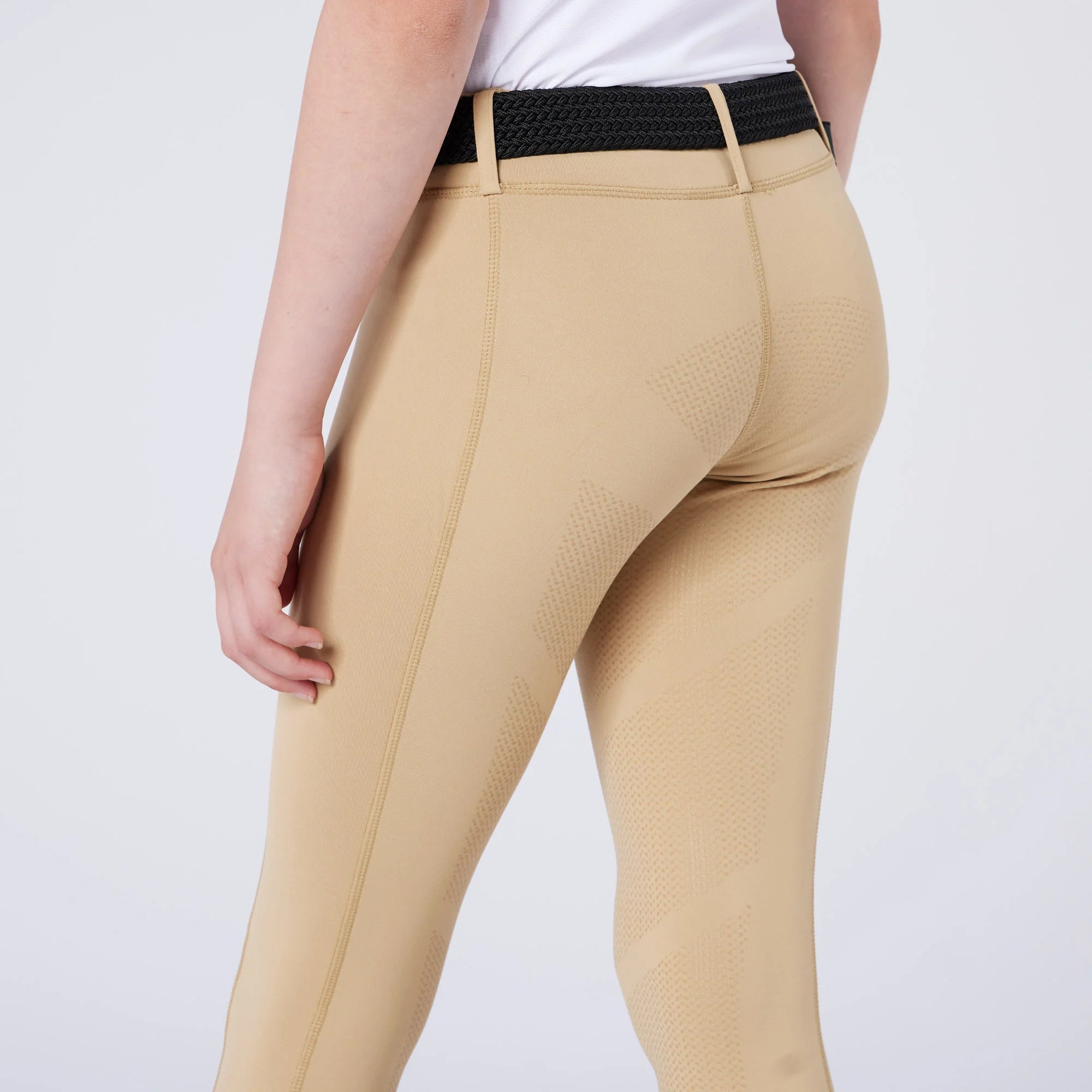 Beige Equestrian Riding Tights: Junior Thermodry with Silicone Seat & Belt Loops