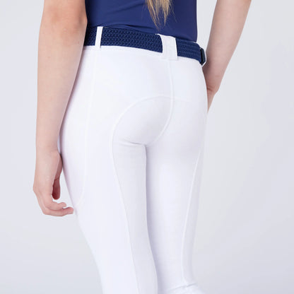 Cameo Junior ThermoDry White Riding Tights with Blue Belt - Equestrian Apparel
