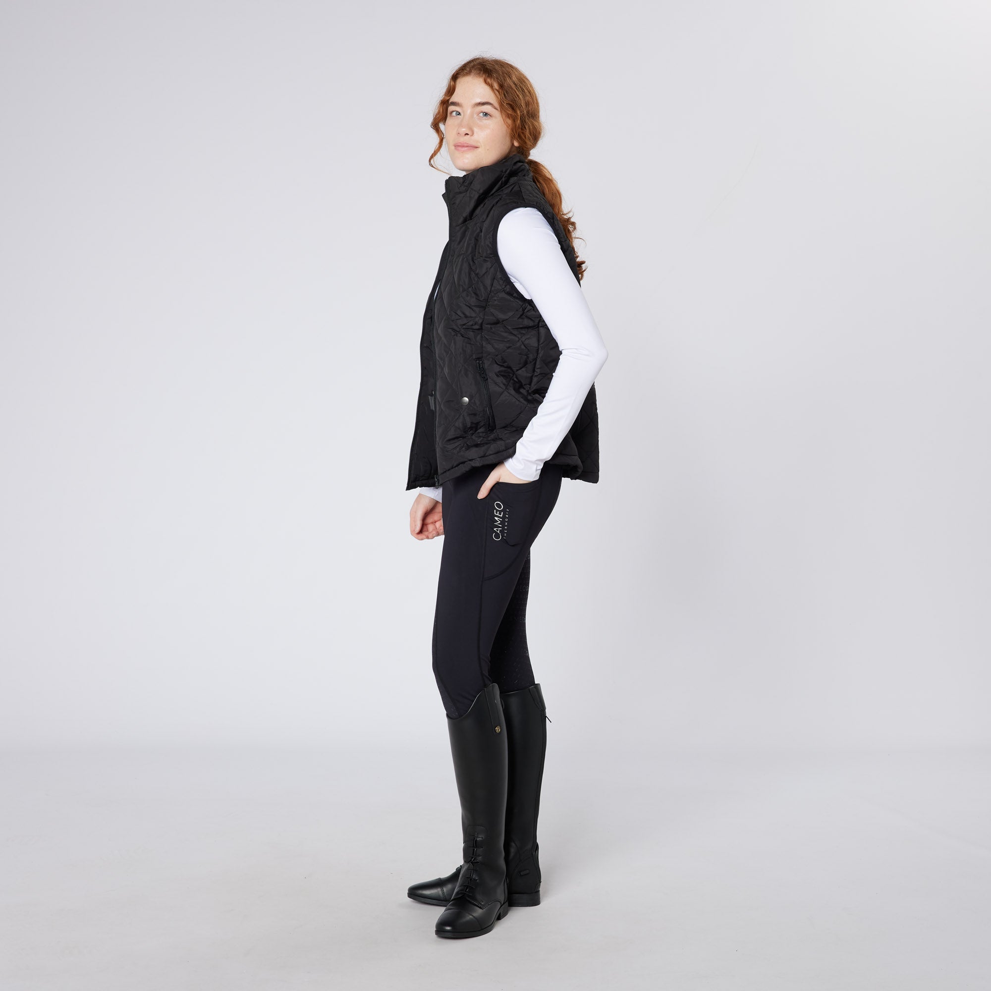 CAMEO ALL SEASON GILET BLACK: Equestrian women's black gilet, quilted vest, horse riding vest, black gilet, women's fashion, layering.