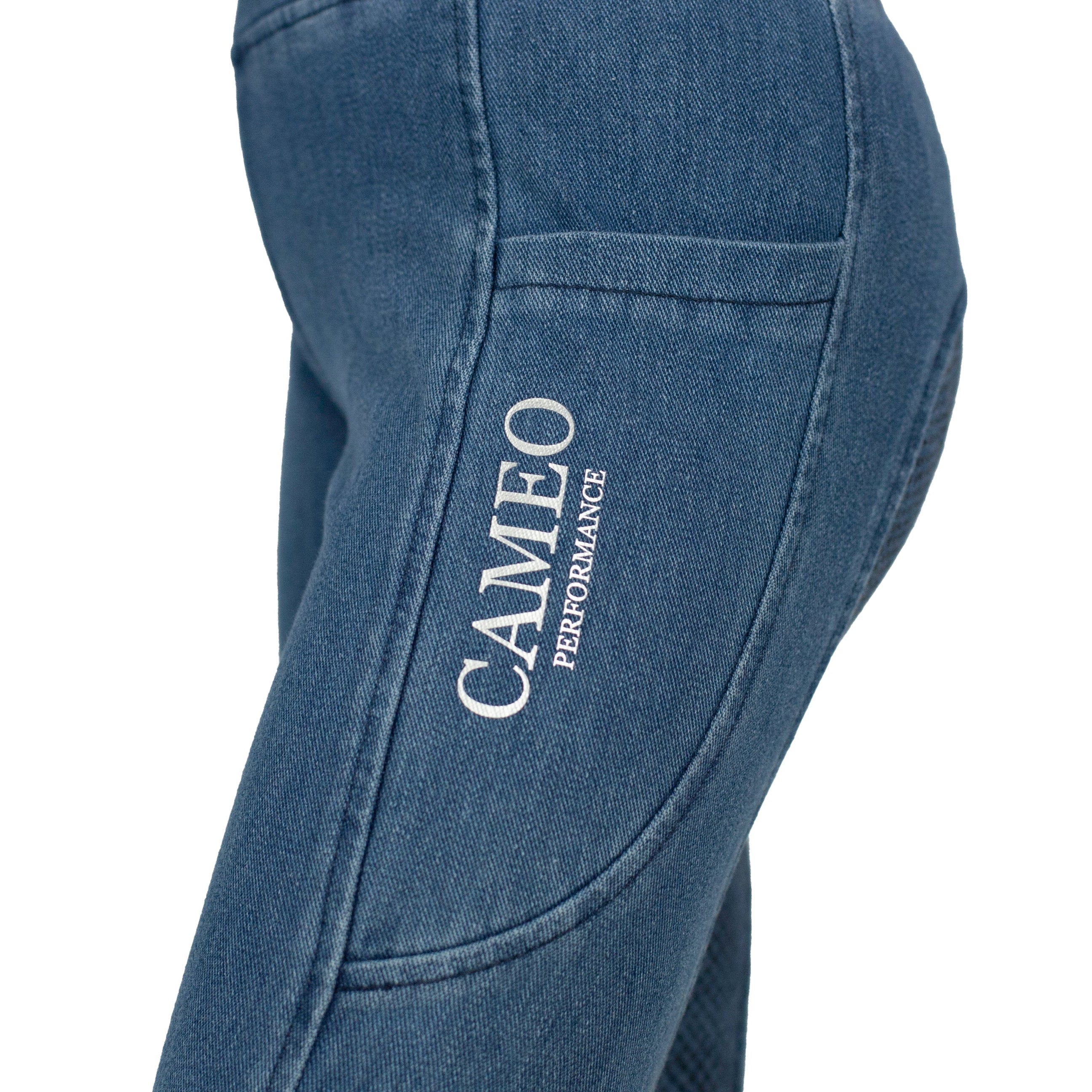 Cameo Junior Denim Equestrian Riding Tights - Performance Fabric, CameoGrip Seat