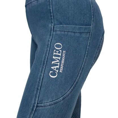 Cameo Junior Denim Equestrian Riding Tights - Performance Fabric, CameoGrip Seat