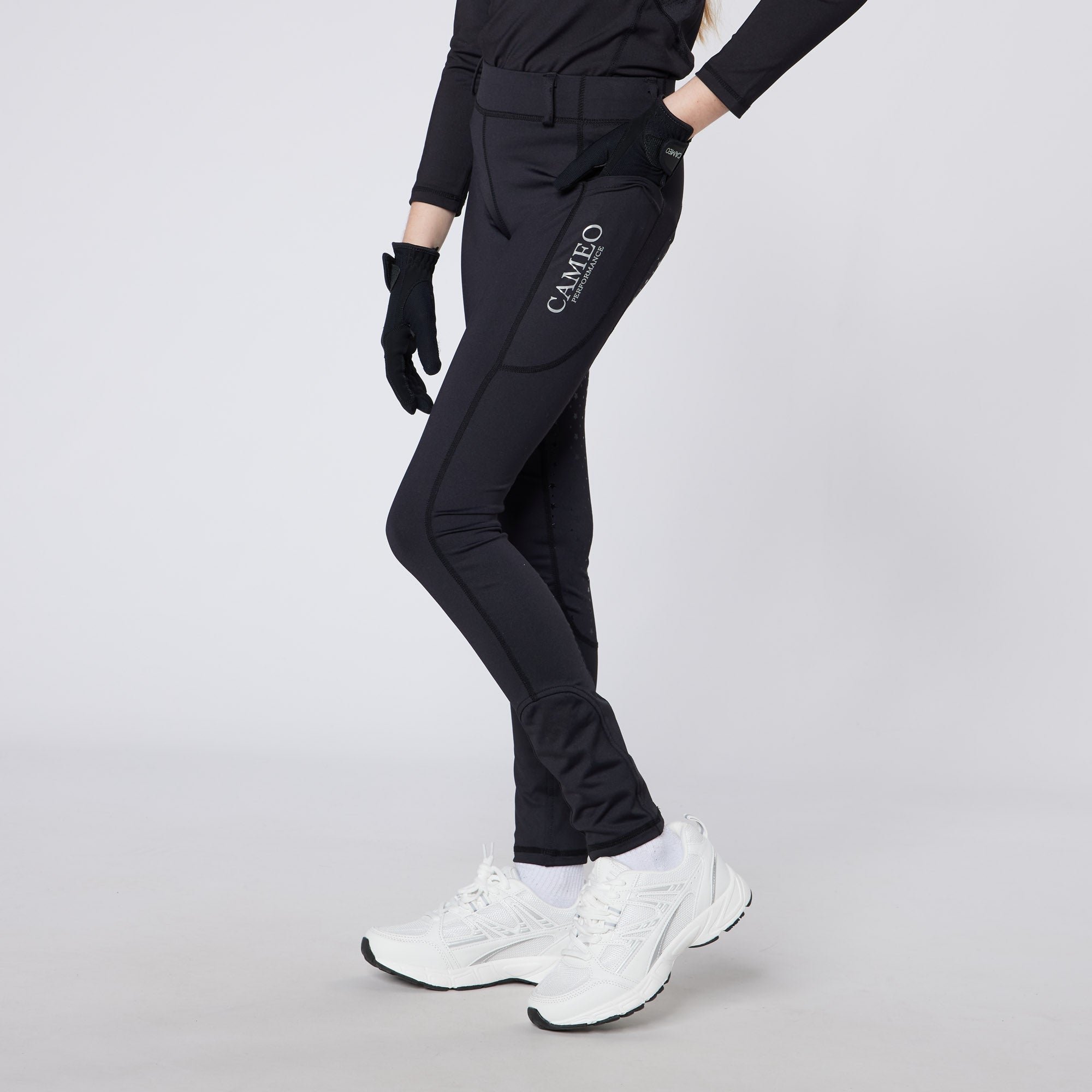 Cameo Junior Black Performance Riding Tights: Equestrian Apparel for Young Riders