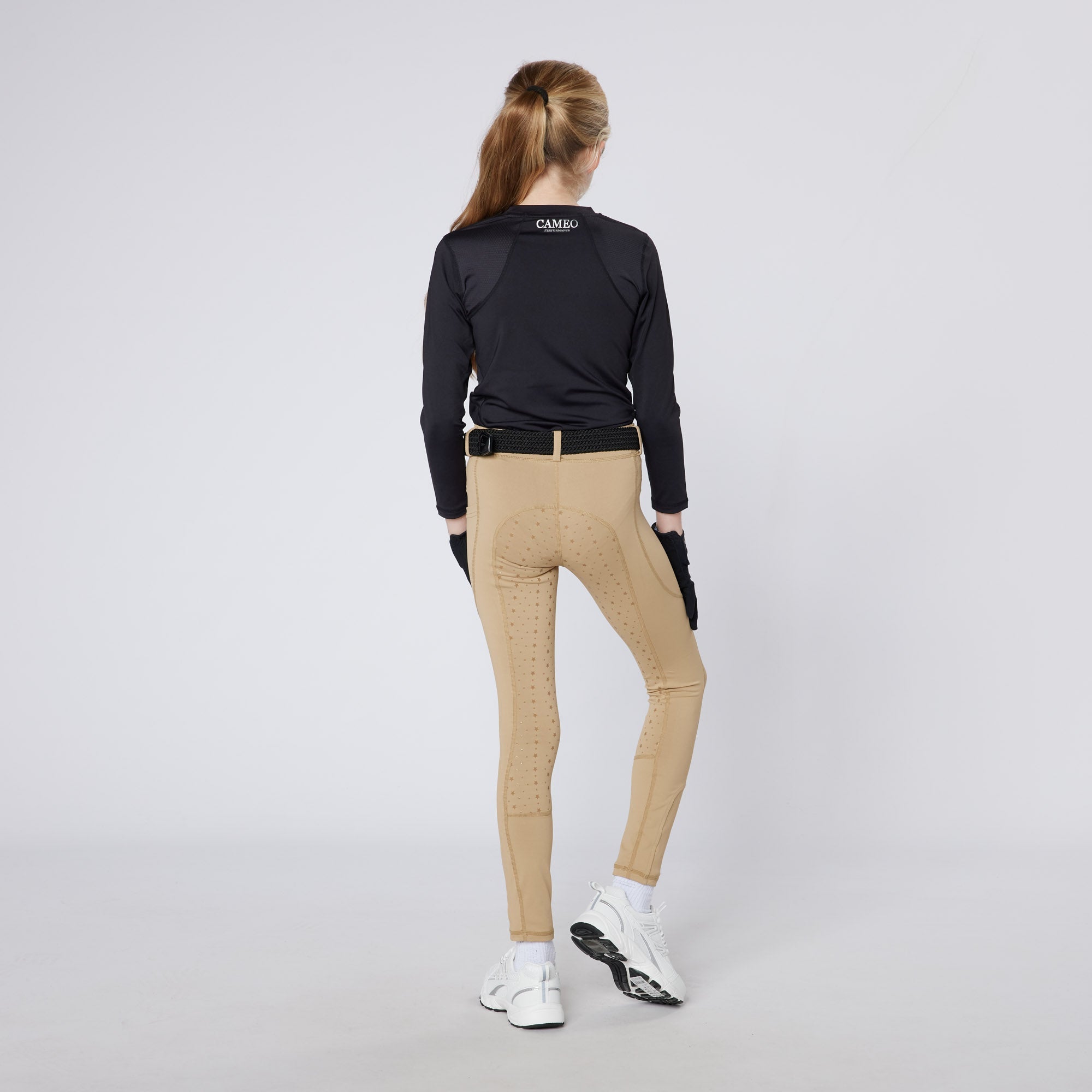 CAMEO Junior Performance Tights - Pale Grey Riding Tights for Equestrian - Full Seat CameoGrip Silicone for Grip