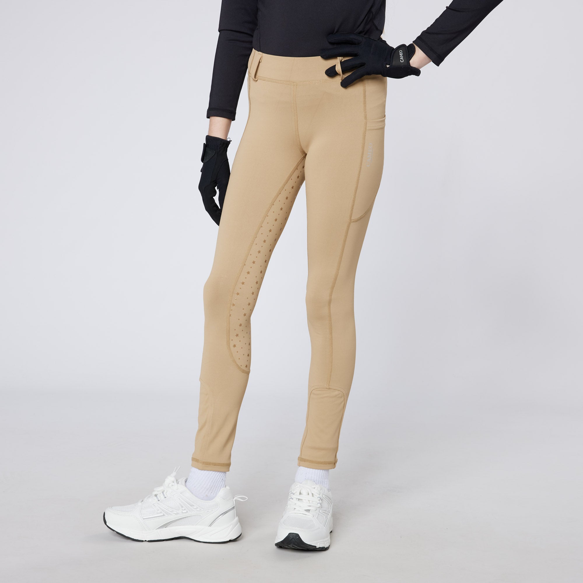 CAMEO Junior Performance Riding Tights - Equestrian Apparel, CameoTech fabric, full seat grip, phone pocket, Equiflair