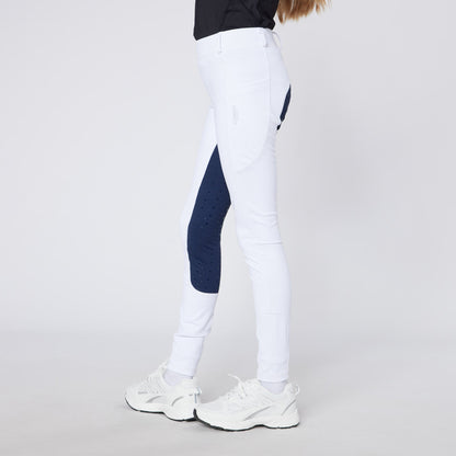 CAMEO Junior Performance Riding Tights - Pale Grey with Blue Grip. Equestrian Apparel by Equiflair.