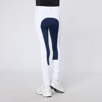 Equiflair CAMEO Junior Performance Riding Tights - White/Navy Full Seat Equestrian Breeches