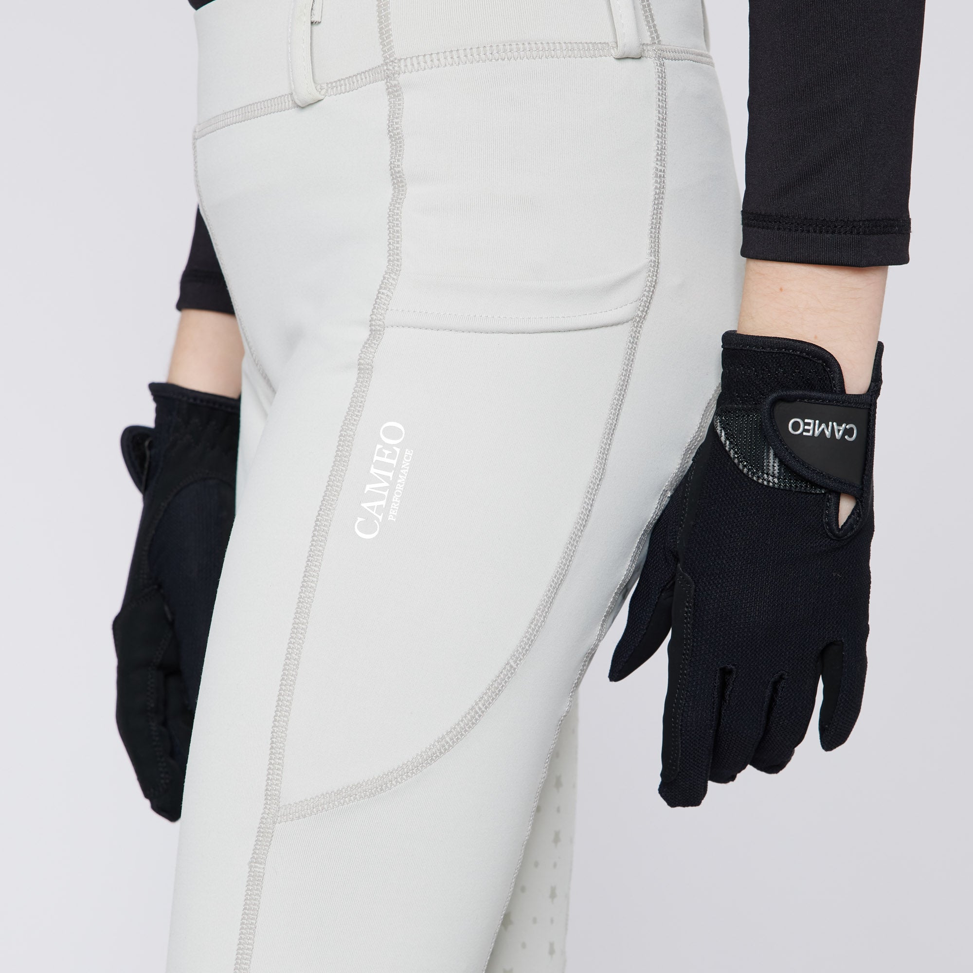 Cameo Junior Performance Riding Tights - Pale Grey. Equestrian Apparel for Young Riders. Comfortable & Durable Riding Pants.