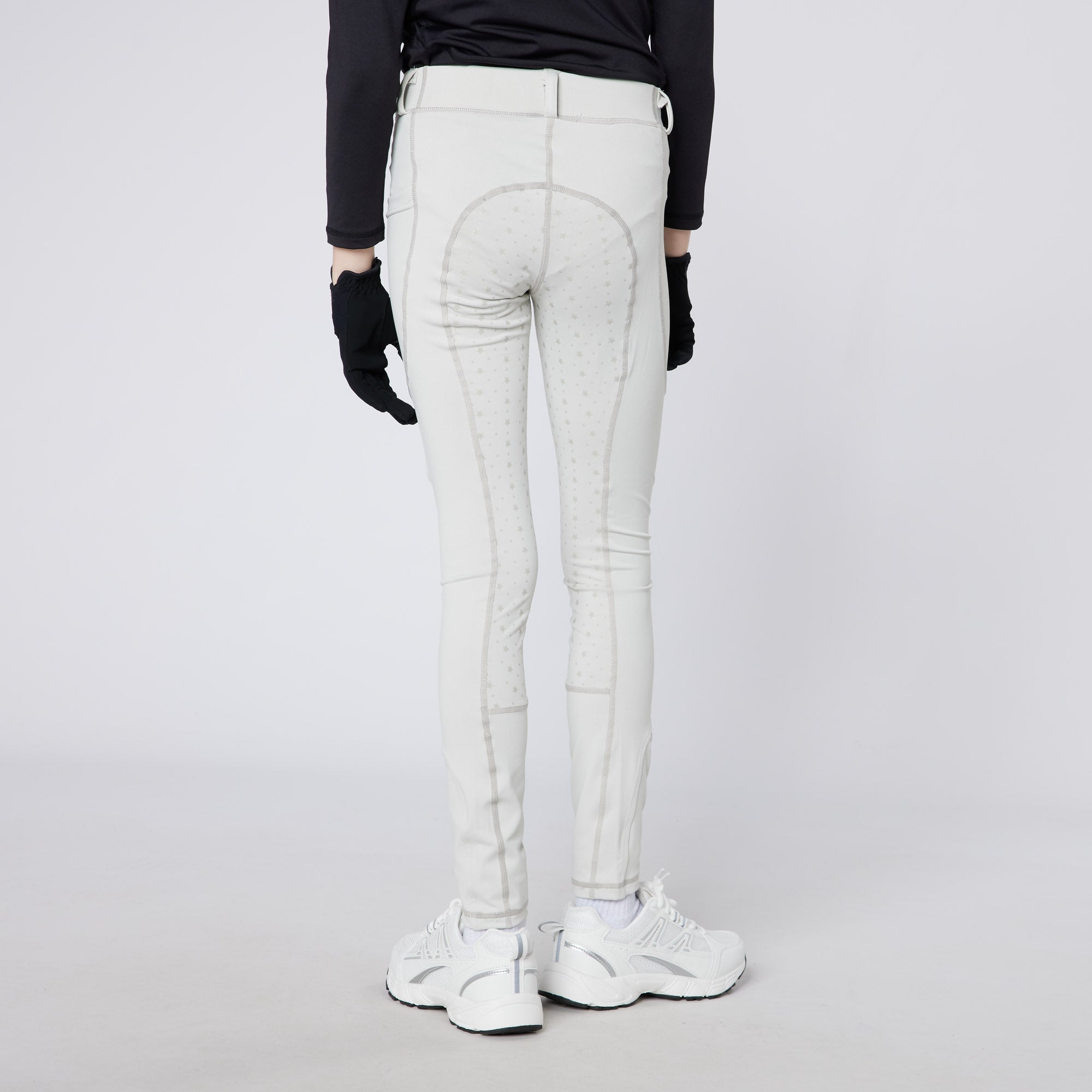 Junior Performance Riding Tights - Pale Grey Equestrian Breeches, Equiflair, CameoTech, Full Seat Silicone Grip