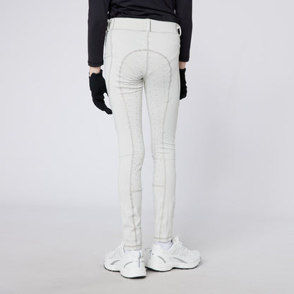 Junior Performance Riding Tights - Pale Grey Equestrian Breeches, Equiflair, CameoTech, Full Seat Silicone Grip