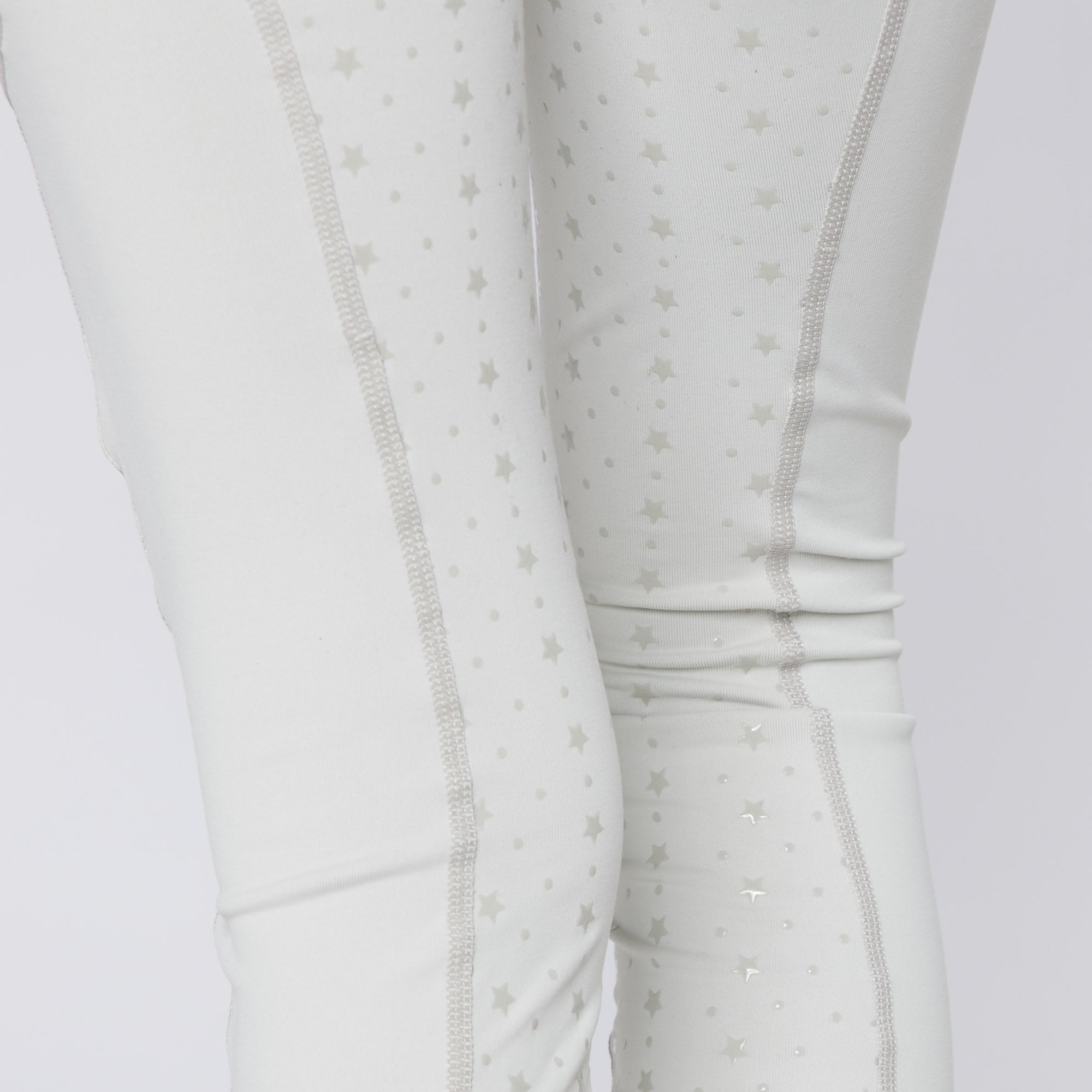 Cameo Junior Performance Tights Pale Grey. Riding Tights with Star Pattern. Equestrian Apparel.