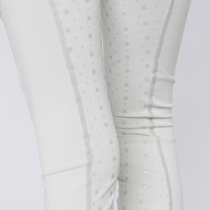 Cameo Junior Performance Tights Pale Grey. Riding Tights with Star Pattern. Equestrian Apparel.