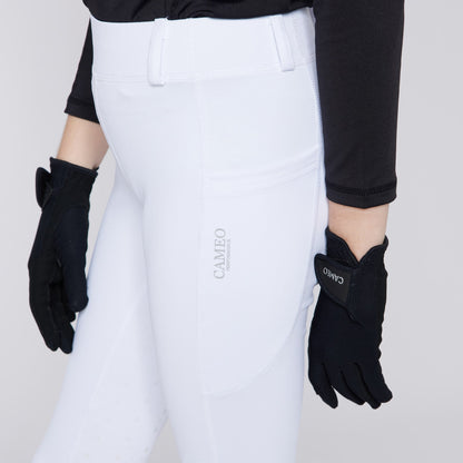 CAMEO Junior Performance Tights Pale Grey: CameoTech Riding Tights with Silicone Grip & Phone Pocket. Equestrian Apparel at Equiflair