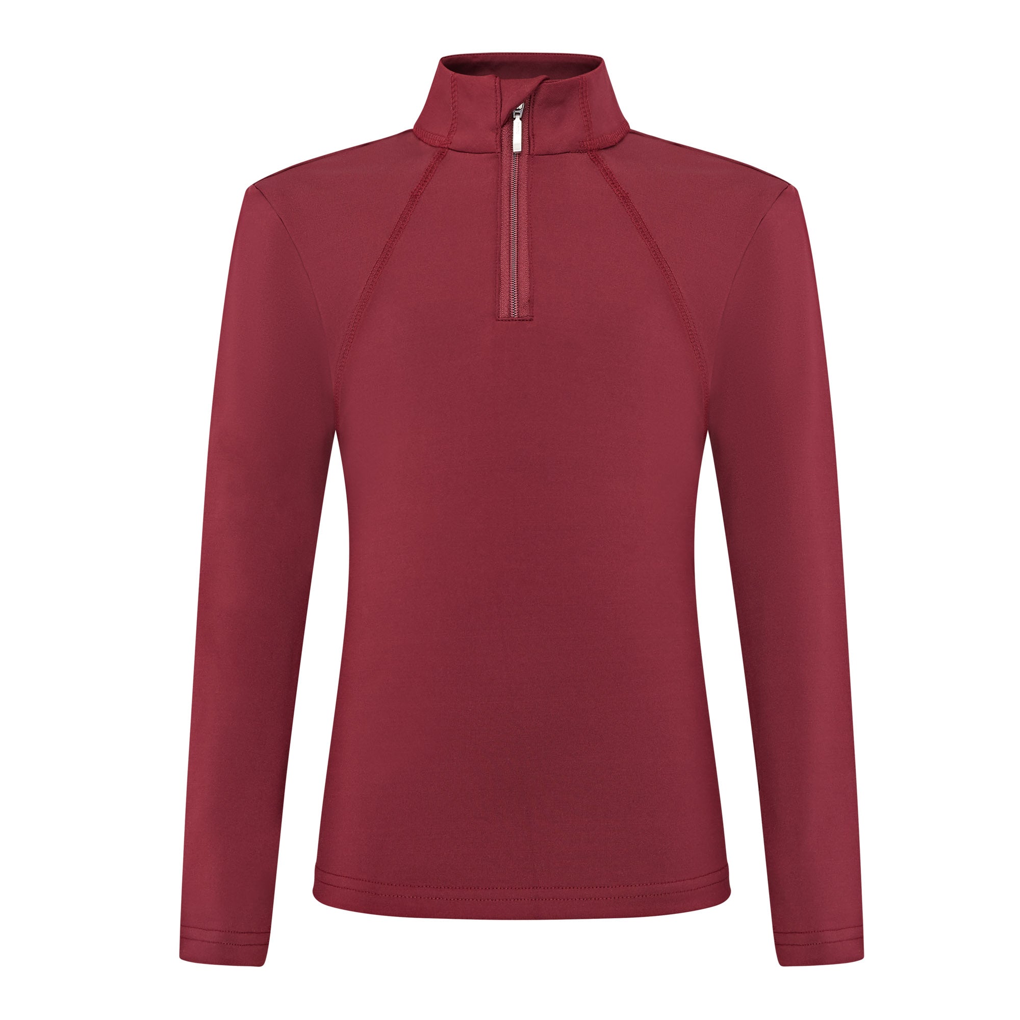 Equiflair Junior Maroon Baselayer Top - Long Sleeve Riding Shirt, Zip-Up Equestrian Apparel, Kids Comfortable Moisture-Wicking Underlayer