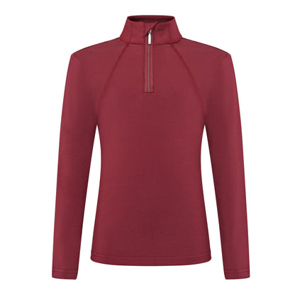 Equiflair Junior Maroon Baselayer Top - Long Sleeve Riding Shirt, Zip-Up Equestrian Apparel, Kids Comfortable Moisture-Wicking Underlayer