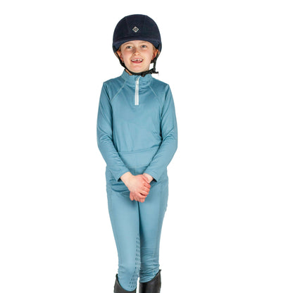 Equiflair Junior Riding Baselayer: Teal Blue technical equestrian clothing for kids.