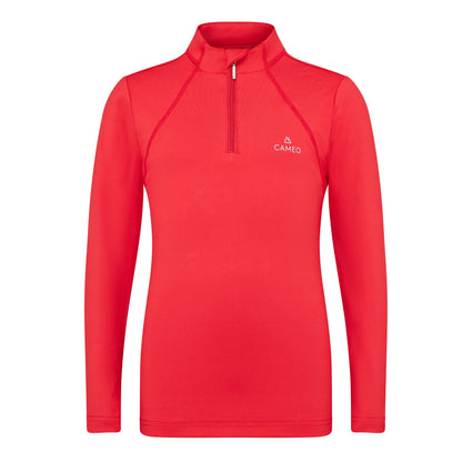 Red CAMEO Junior Core Baselayer Shirt - Long Sleeve Zip Neck Equestrian Top