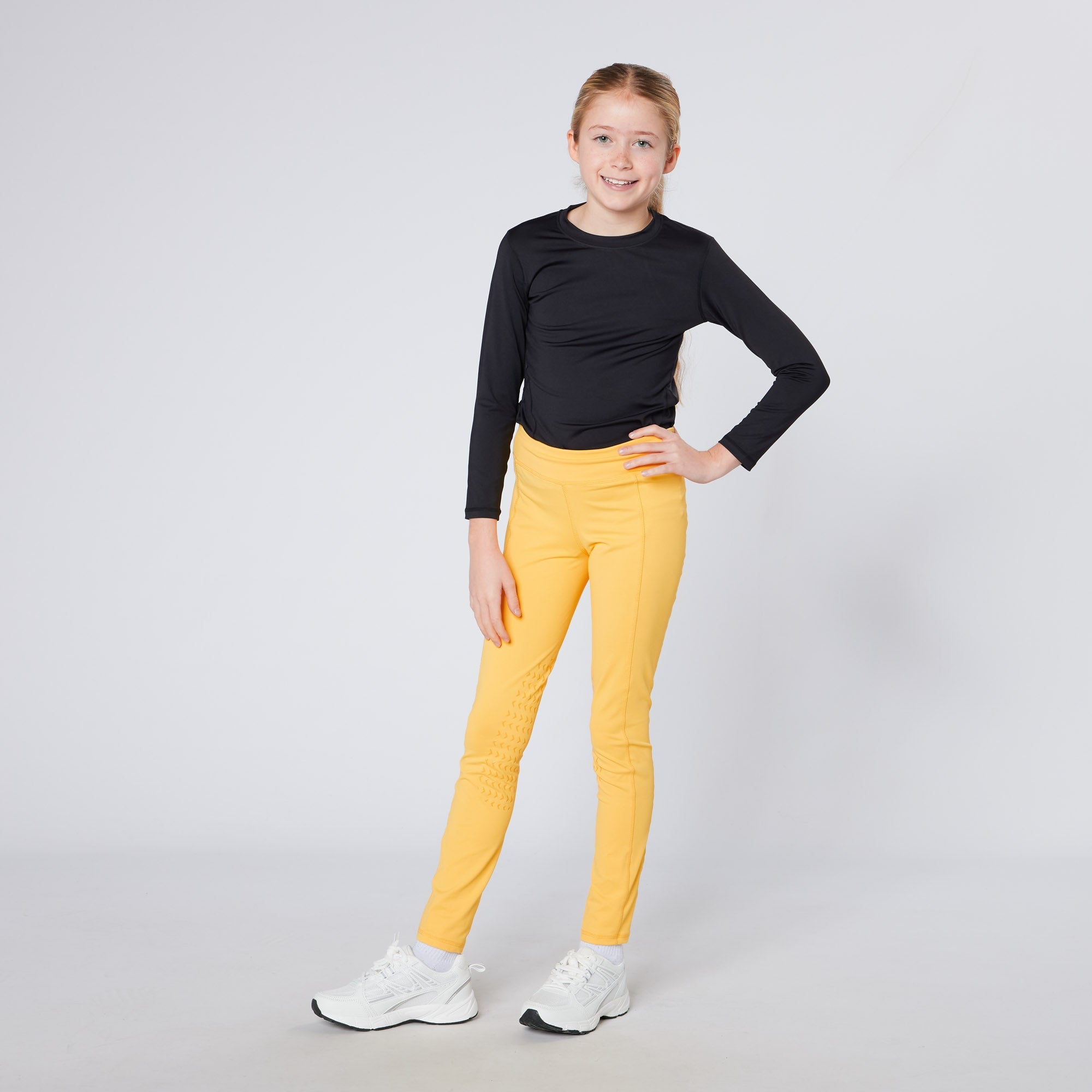Cameo Junior Core Tights Canary Yellow: Children's Equestrian Riding Apparel by Equiflair - Comfortable & Secure Knee Grip