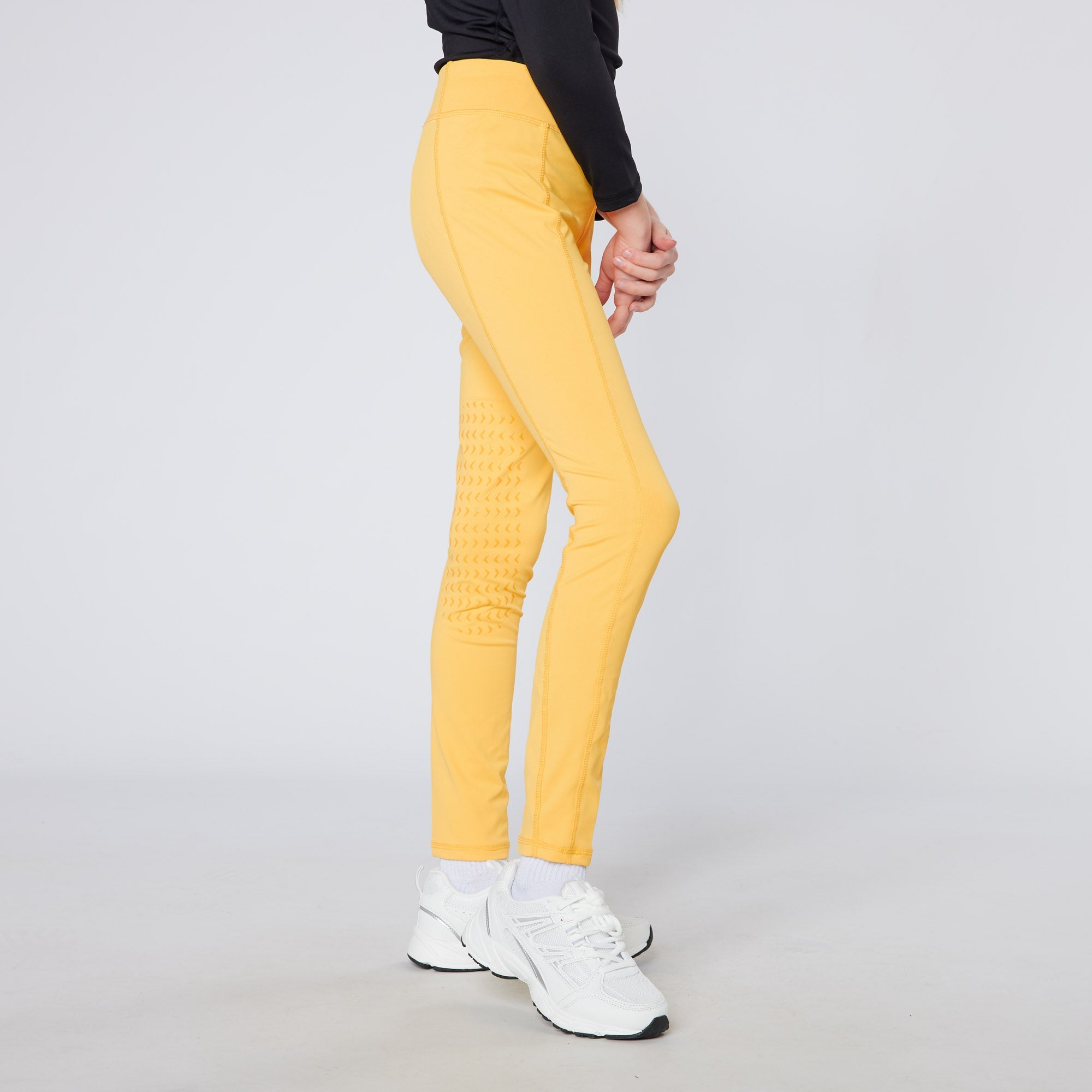 Equiflair CAMEO Junior Core Riding Tights Canary Yellow - Children's Equestrian Apparel with CameoGrip knee and Phone Pocket.