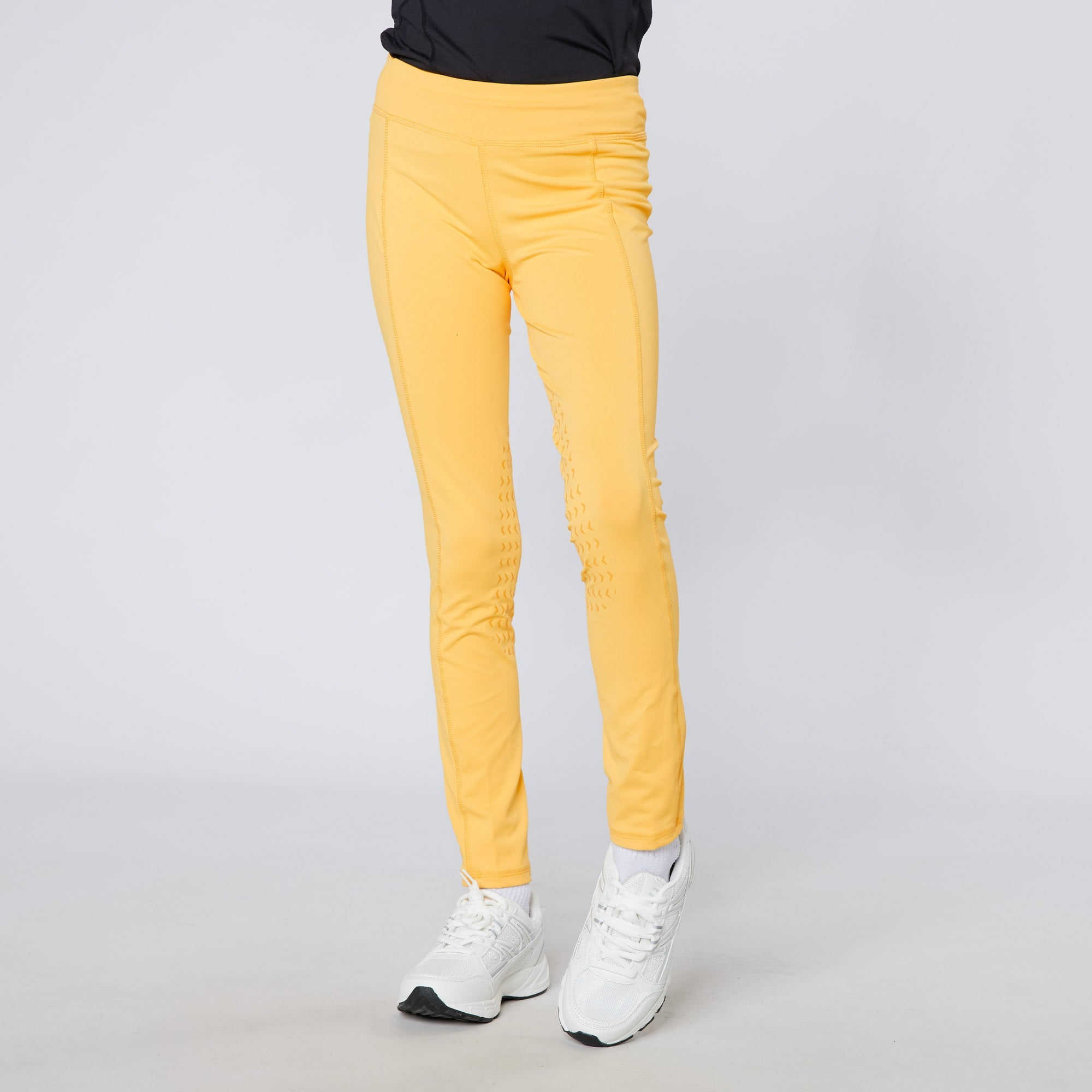 Cameo Junior Core Riding Tights Canary - Equiflair: Child's technical riding tights with CameoGrip silicone knee grip & phone pocket.