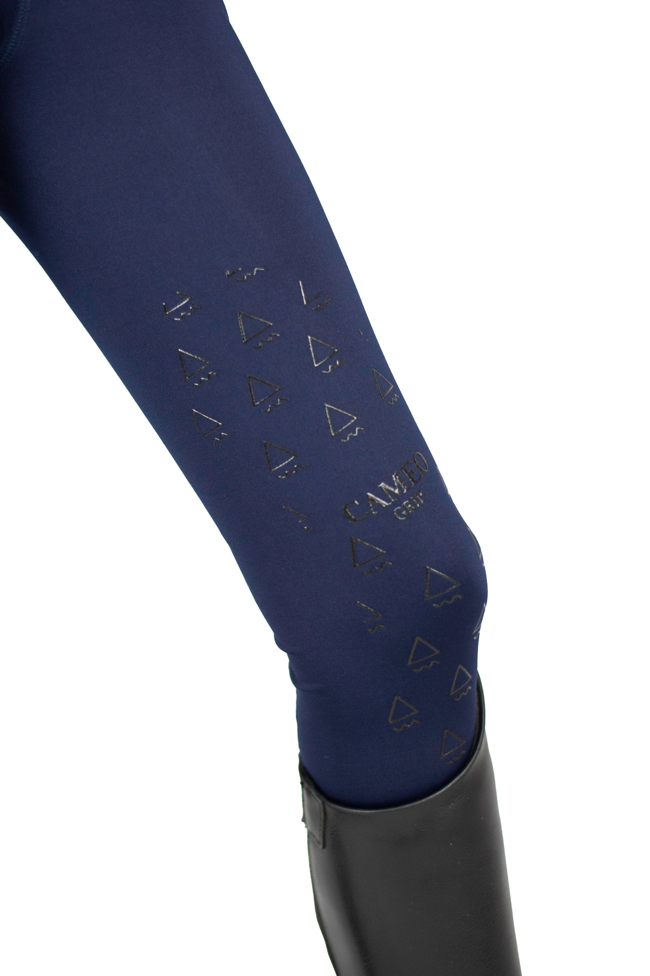 CAMEO Junior Core Riding Tights Canary - Children's Equestrian Apparel, Silicone Knee Grip, Navy Blue