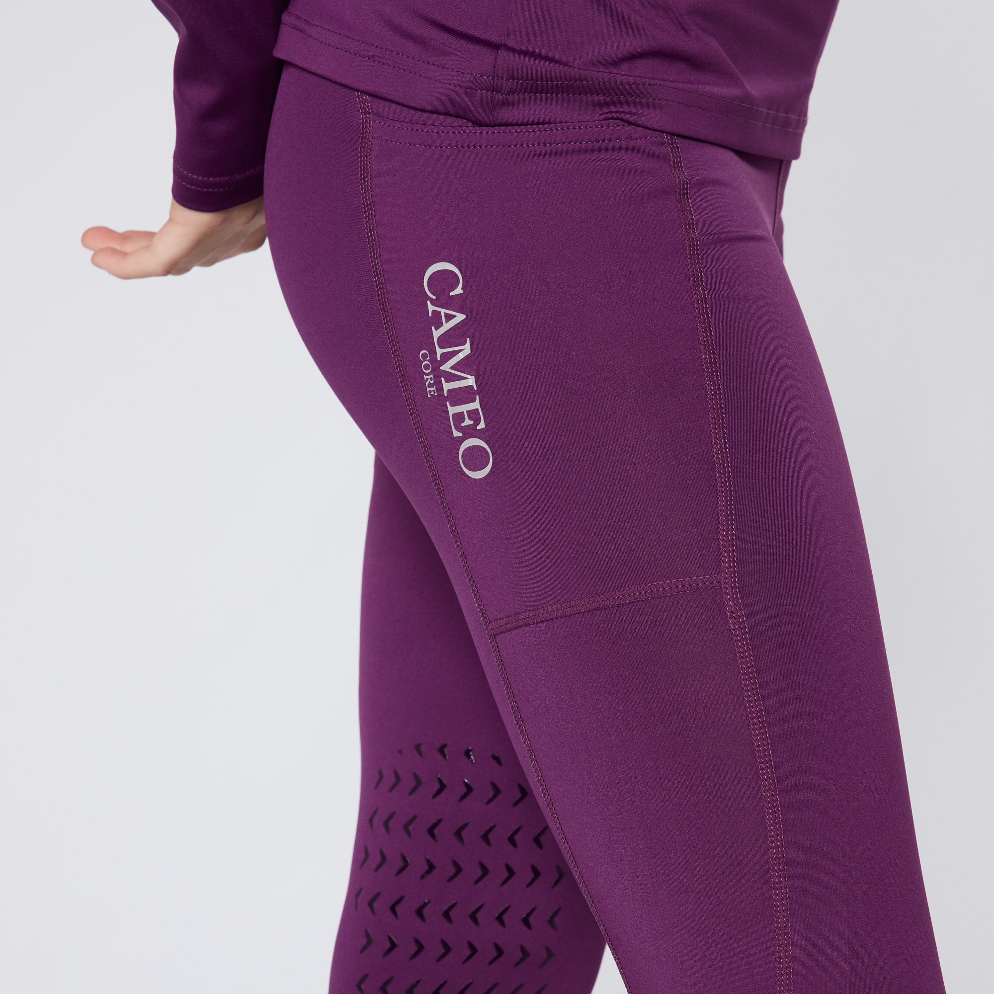 Cameo Core Aubergine Riding Tights for Ladies: Equestrian Apparel with Silicone Knee Grip & Phone Pocket