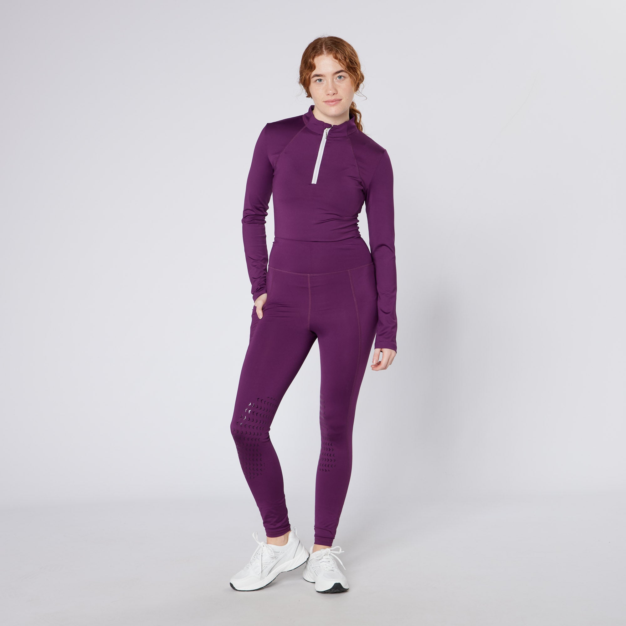 CAMEO CORE COLLECTION TIGHTS AUBERGINE: Women's Riding Tights with CameoGrip, Phone Pocket, Equestrian Apparel by Equiflair