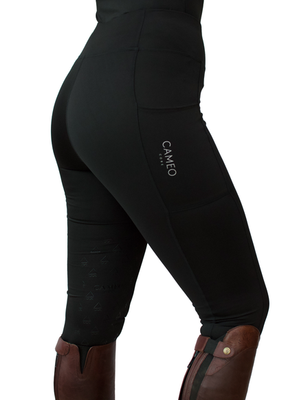 CAMEO CORE Black Riding Tights: Equiflair Equestrian Apparel - Comfortable, Technical Fabric, & CameoGrip Knee Silicone