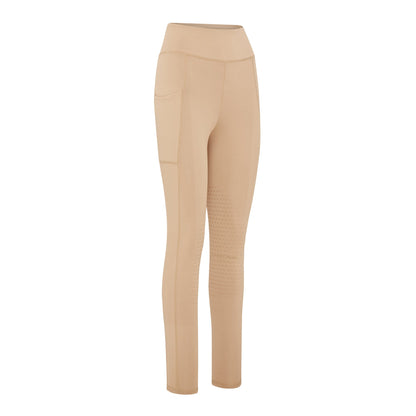 CAMEO Beige Riding Tights: Women's Equestrian Leggings, High-Waisted, Phone Pocket, CameoGrip Knee Silicone. C415 - Equiflair