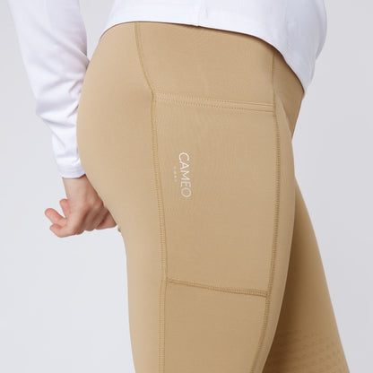 Cameo Core Beige Riding Tights: Equestrian Apparel with Phone Pocket, Ladies Horse Riding Tights
