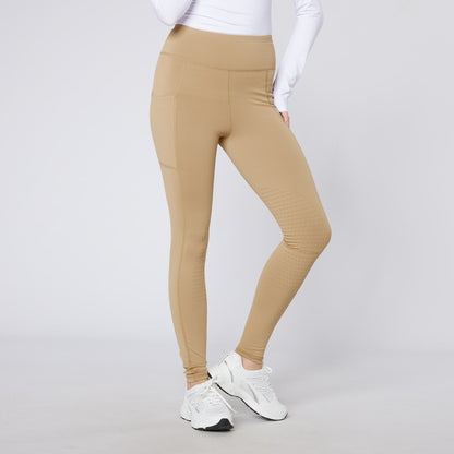 Cameo Equestrian Beige Riding Tights: High Waisted, Pocket, CameoGrip Knee Silicone, Ladies Equestrian Leggings