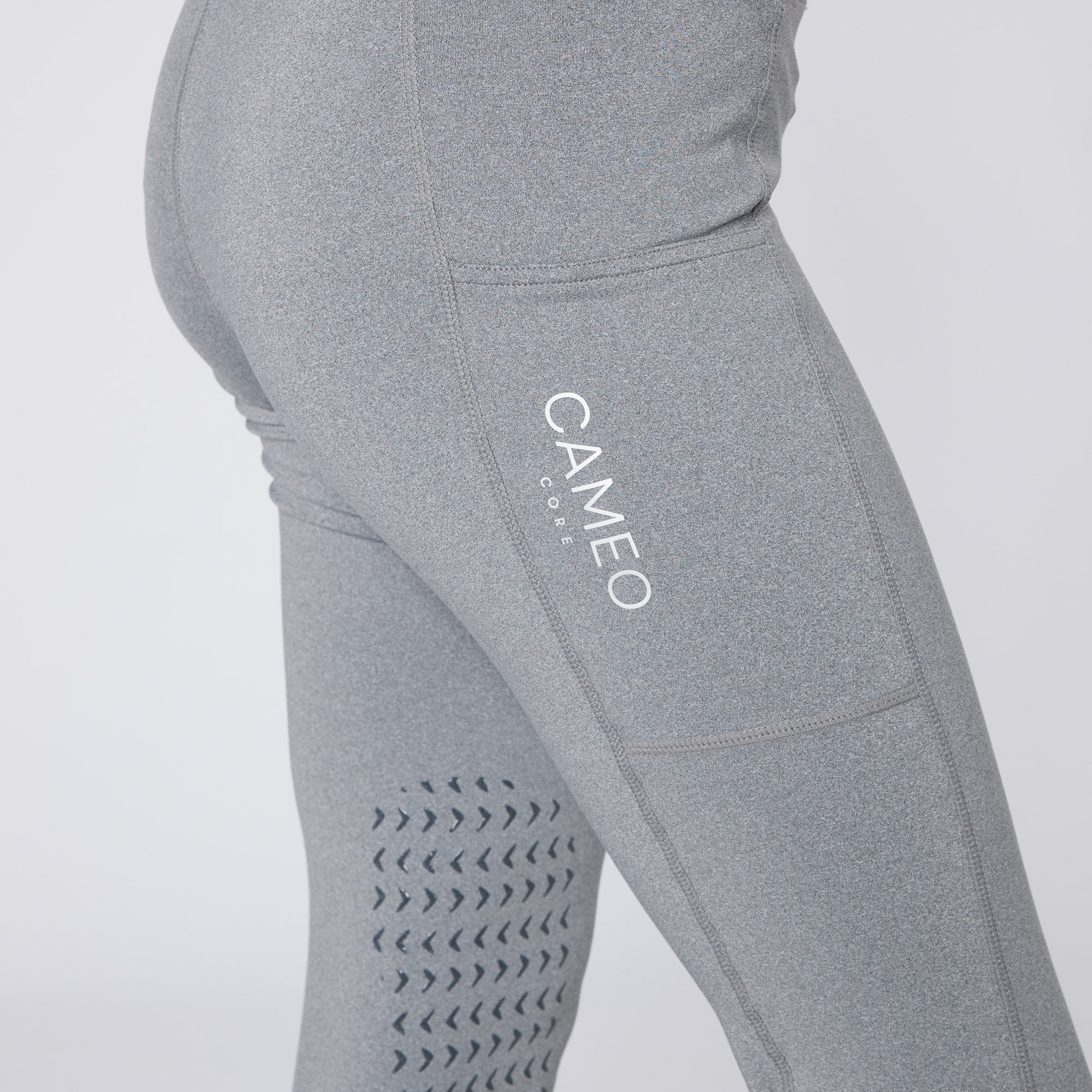 Marl Grey Riding Tights - Cameo Core Collection. Equestrian Apparel, Silicone Knee Grip, Phone Pocket. Comfortable & Stylish.