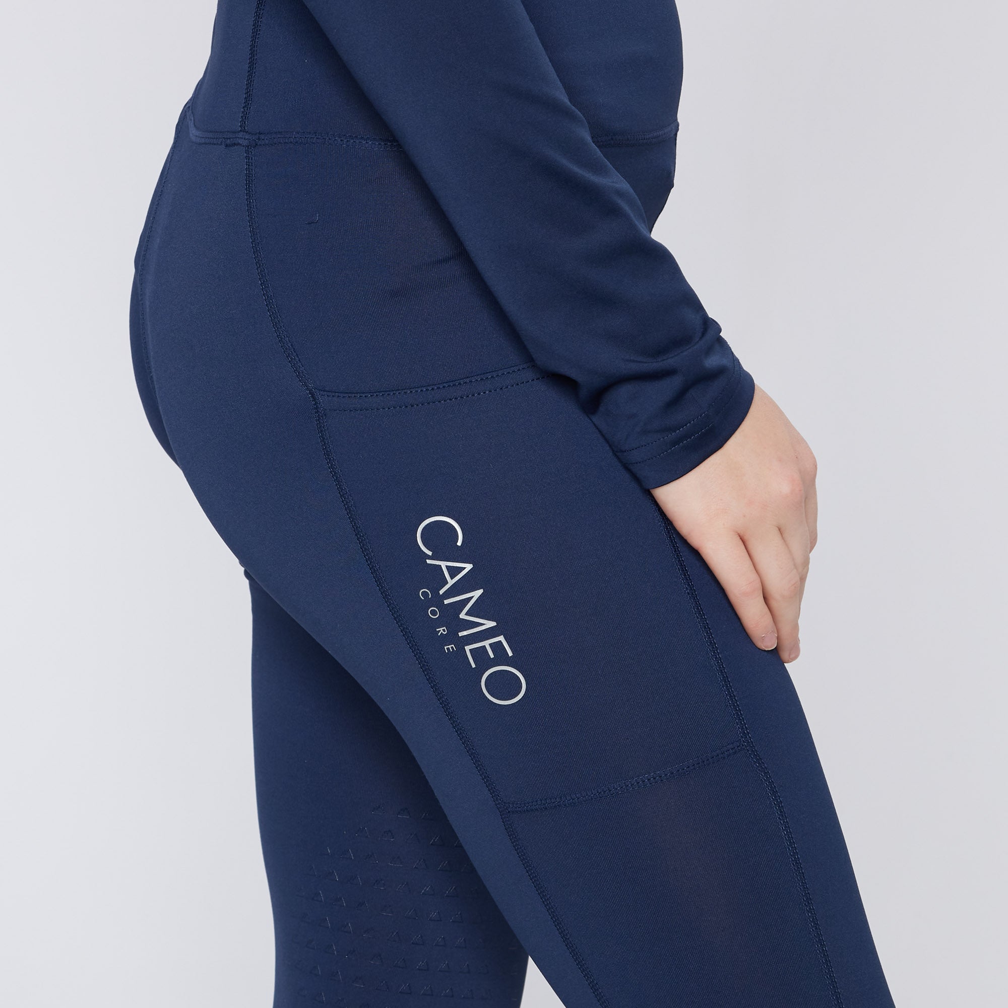 Cameo Core Navy Riding Tights: Equestrian Leggings with Phone Pocket & Grip