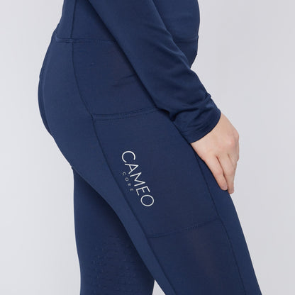 Cameo Core Navy Riding Tights: Equestrian Leggings with Phone Pocket & Grip