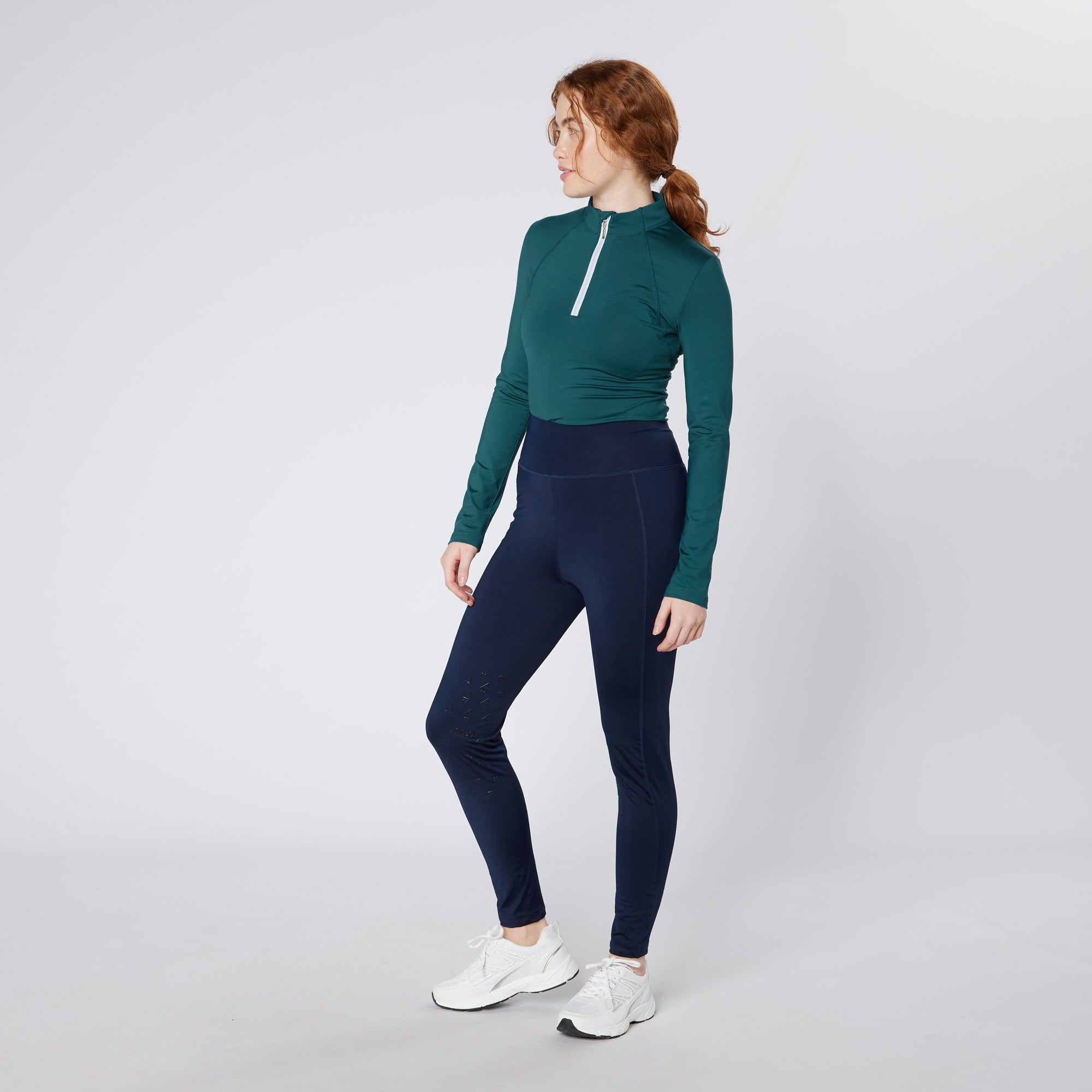 Equiflair CAMEO BASELAYER TEAL: Women's Equestrian Riding Baselayer, Long Sleeve, Teal Top & Navy Leggings, Sportswear