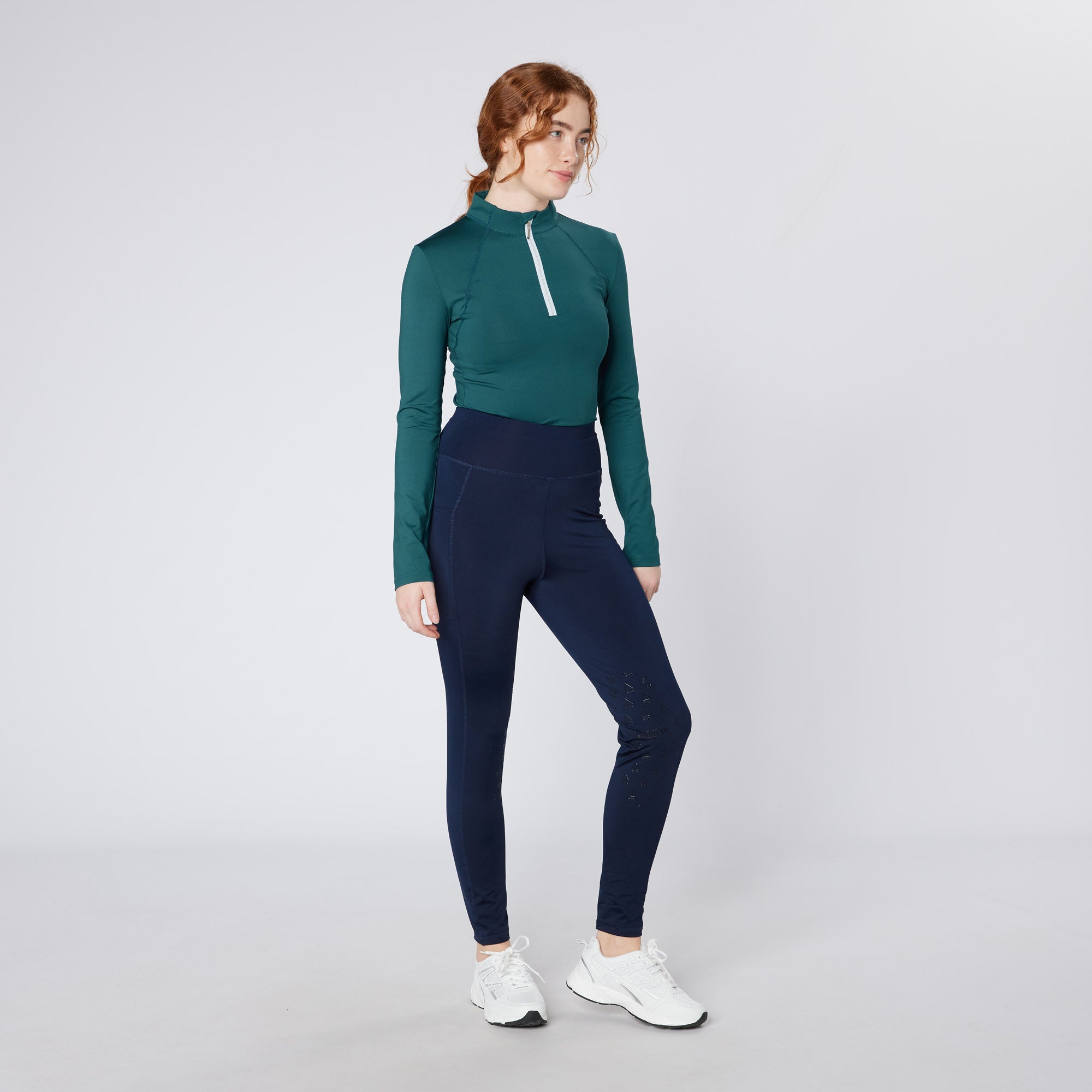 Equiflair CAMEO Ladies Riding Baselayer - Teal Equestrian Top with Quarter Zip