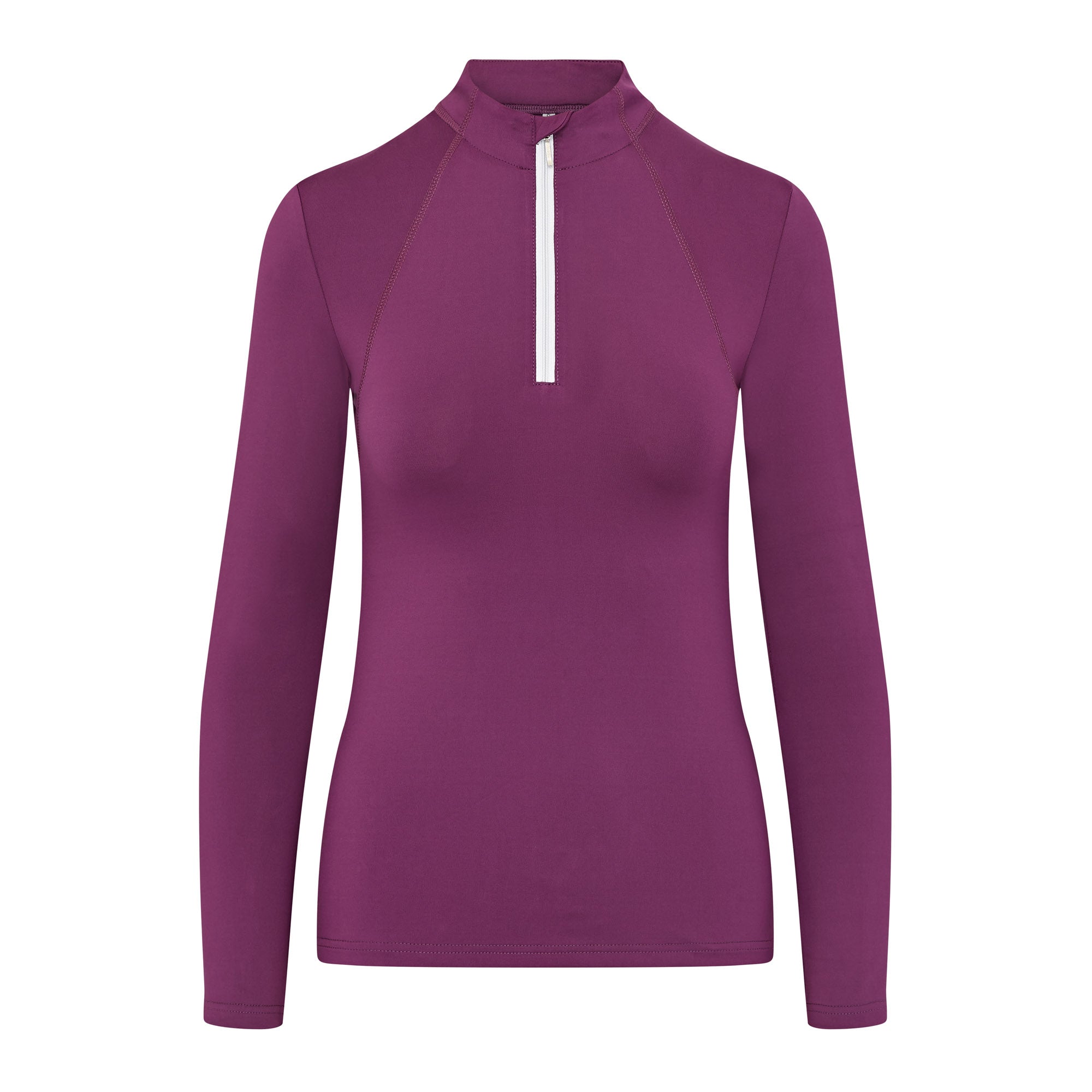 Aubergine Ladies Equestrian Baselayer - Long Sleeve Riding Top with Zip - Equiflair