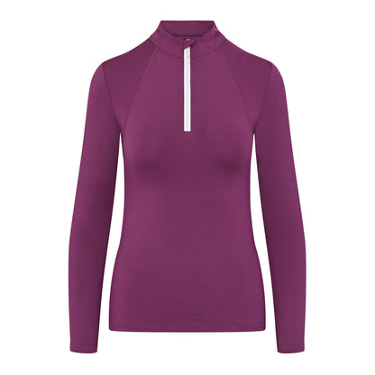 Aubergine Ladies Equestrian Baselayer - Long Sleeve Riding Top with Zip - Equiflair