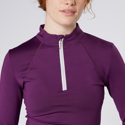 CAMEO BASELAYER AUBERGINE: Women's Equestrian Riding Baselayer in Purple with Quarter Zip, CAMEO Tech Stretch Fabric, Equiflair