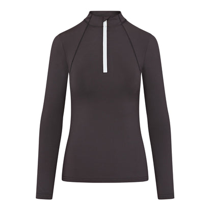 Equiflair CAMEO Black Riding Baselayer - Ladies Long Sleeve Equestrian Top with Quarter Zip