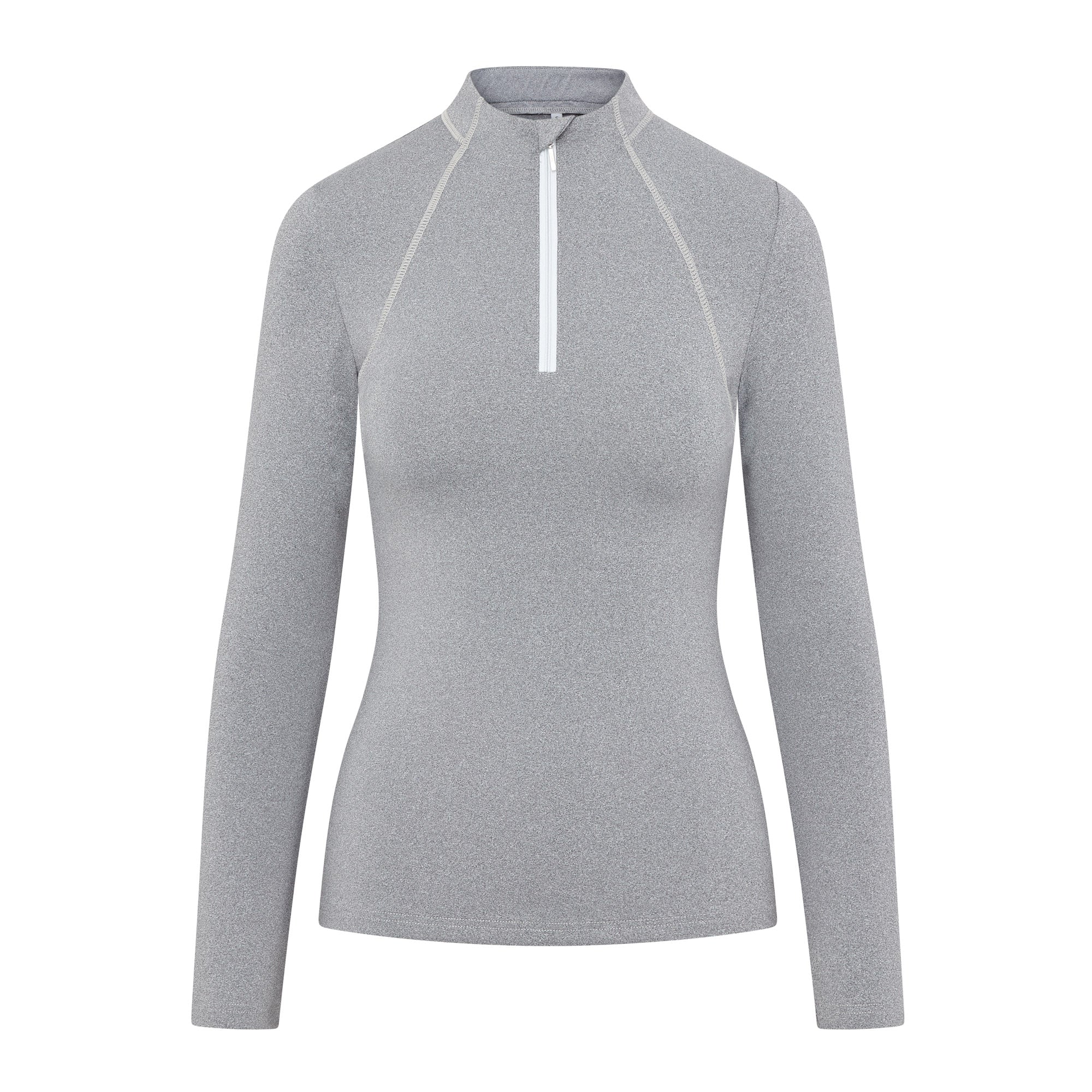 Grey Marl Riding Baselayer for Women | Long Sleeve Equestrian Top with Zip | Equiflair CAMEO Baselayer