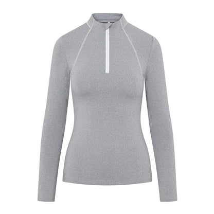 Grey Marl Riding Baselayer for Women | Long Sleeve Equestrian Top with Zip | Equiflair CAMEO Baselayer