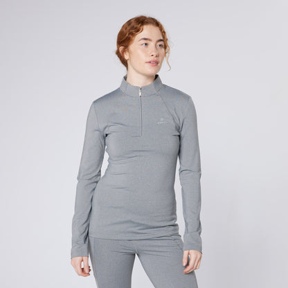 CAMEO BASELAYER MARL: Grey Ladies' Equestrian Riding Baselayer Top with 1/4 Zip, 4-Way Stretch - C416