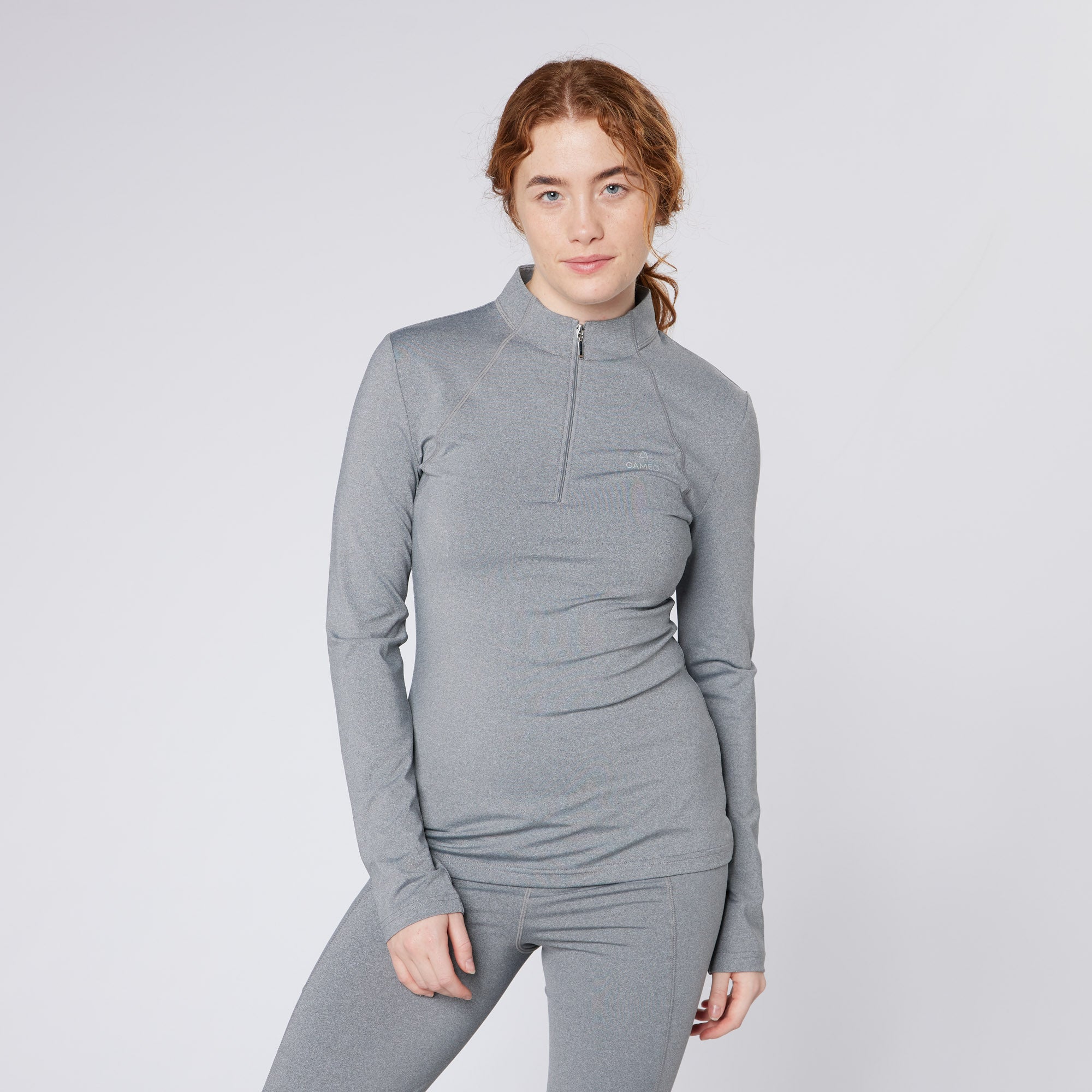 Cameo Baselayer Marl: Women's Gray Riding Baselayer, Quarter Zip, Equestrian Sportswear