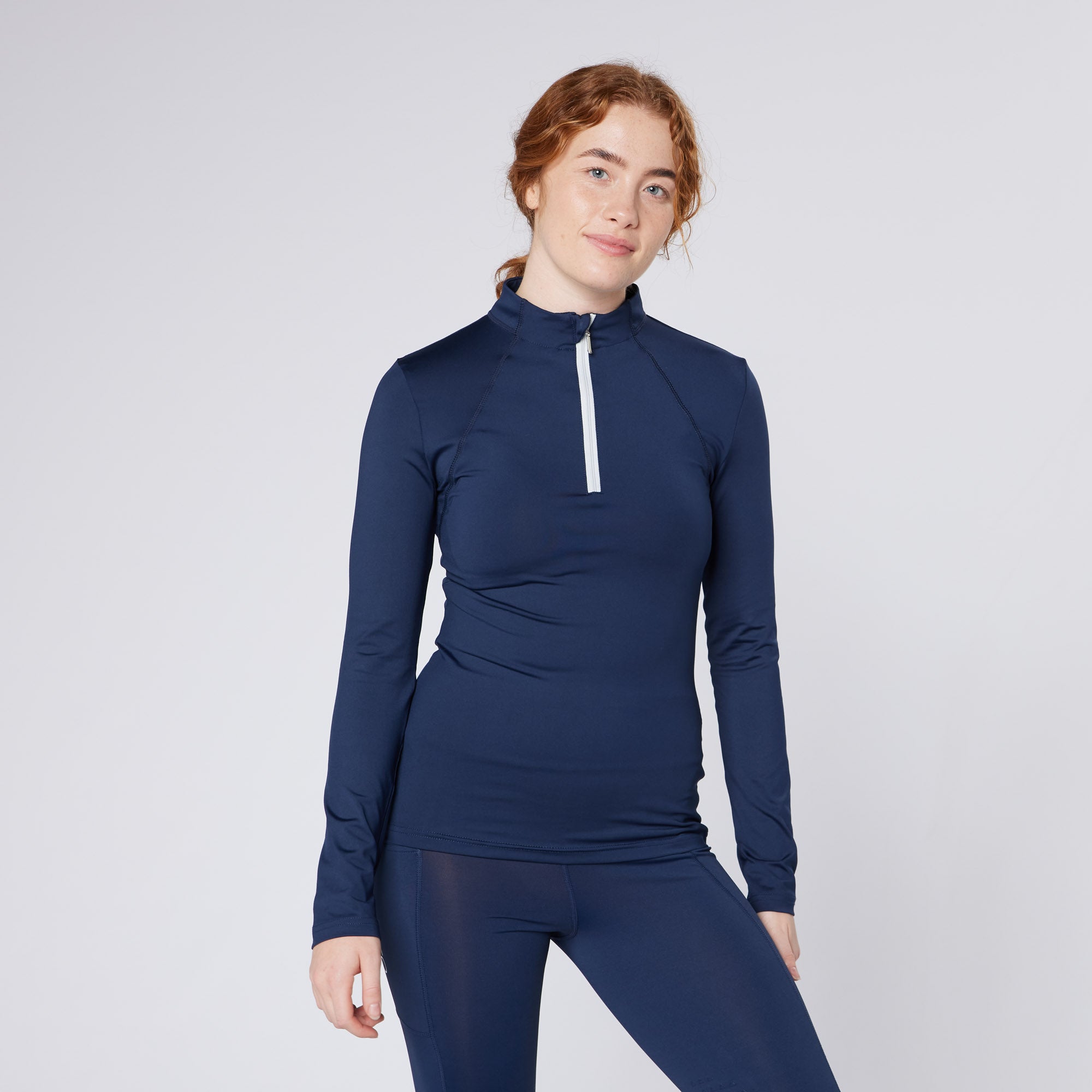 CAMEO BASELAYER NAVY: Ladies Equestrian Riding Baselayer, Long Sleeve, Quarter Zip, Dark Blue, Horse Riding Apparel