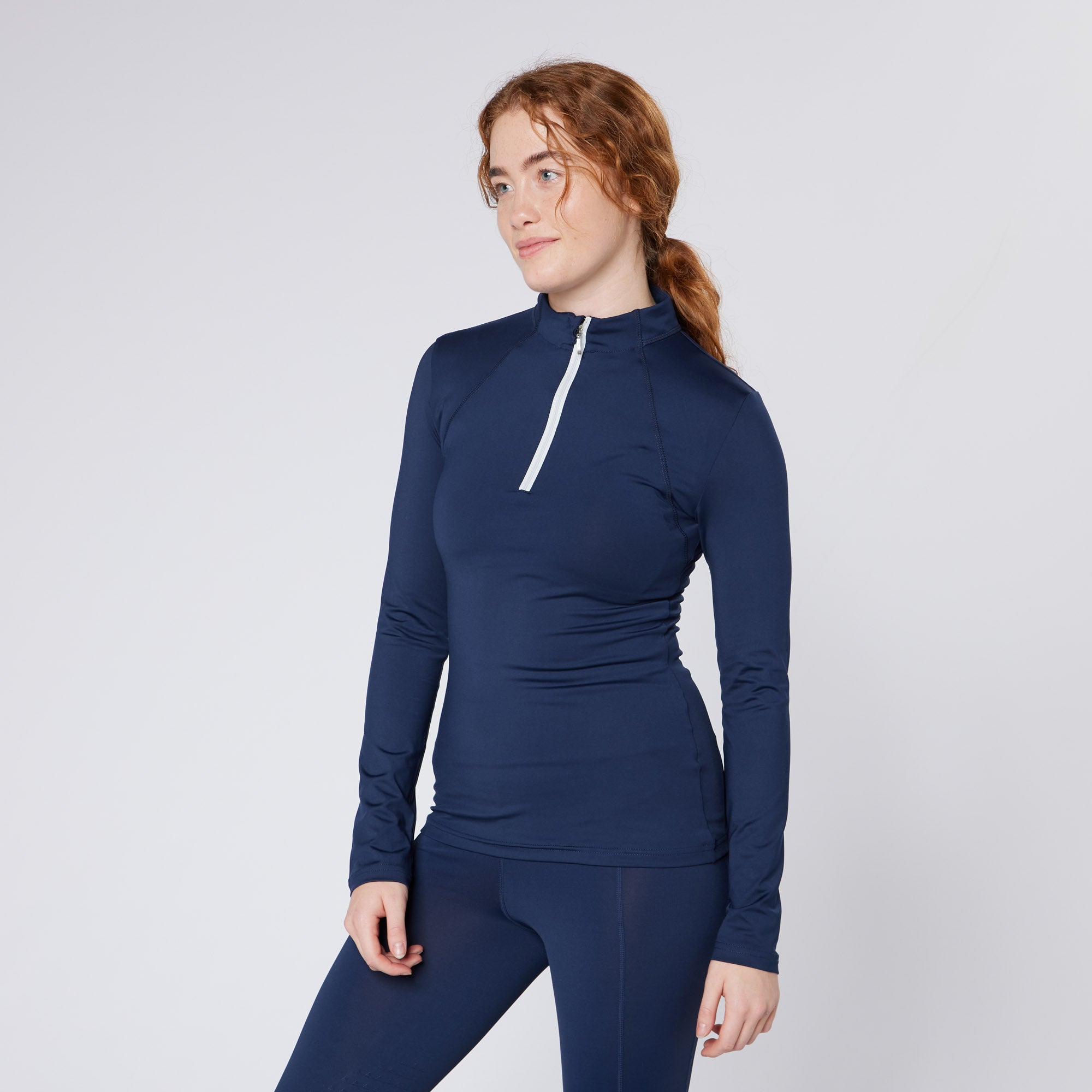Equestrian Ladies Riding Baselayer - CAMEO Navy Long Sleeve Top. Sportswear for Horse Riding